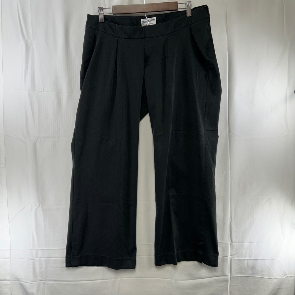 Pendleton Trousers Womens 14 Black Wide Leg Pleated Side Zip Cotton Blend 34x29